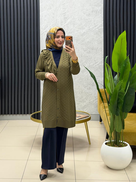 Tuğra Fırfırlı V yaka düğmeli spor ceket PLC12