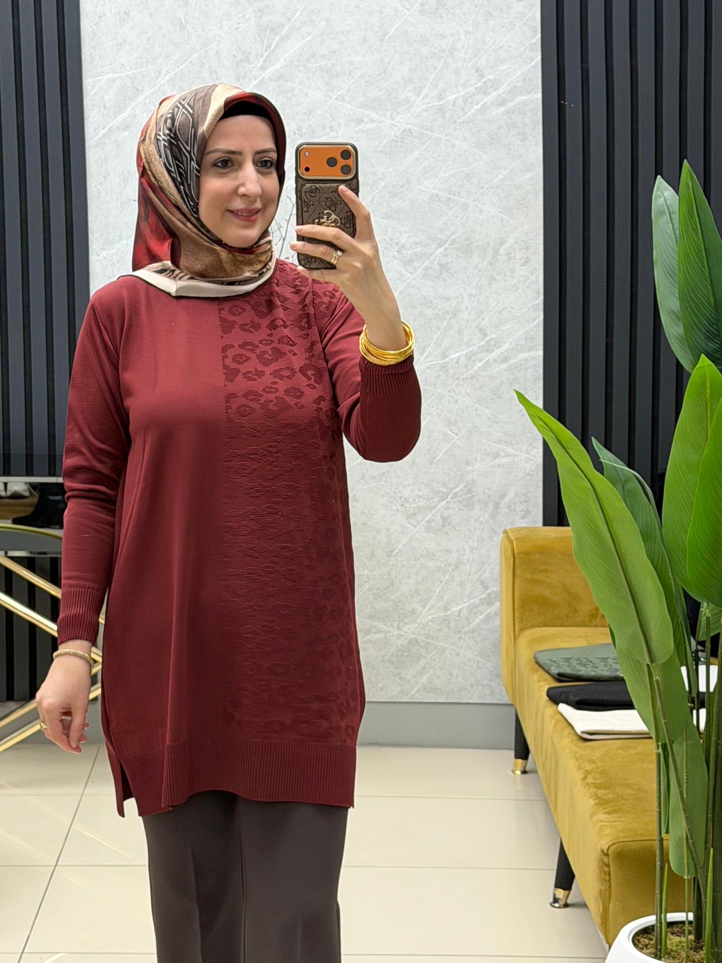 Tuğra tek taraflı leopar tunik