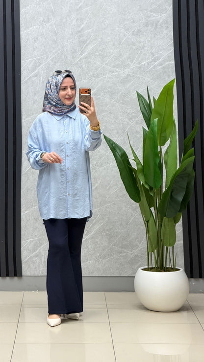 Kado kendinden desenli oversize gömlek kod:263416