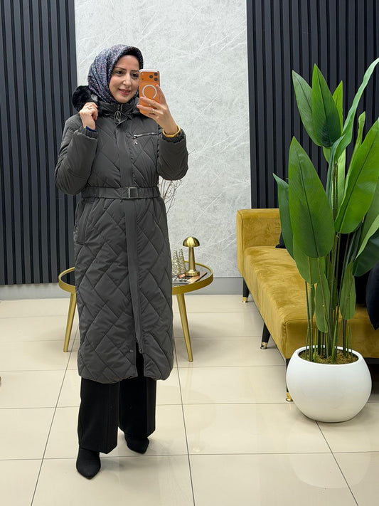 Armine trend kapitone fermuarlı kemerli kapitone mont 25kt761