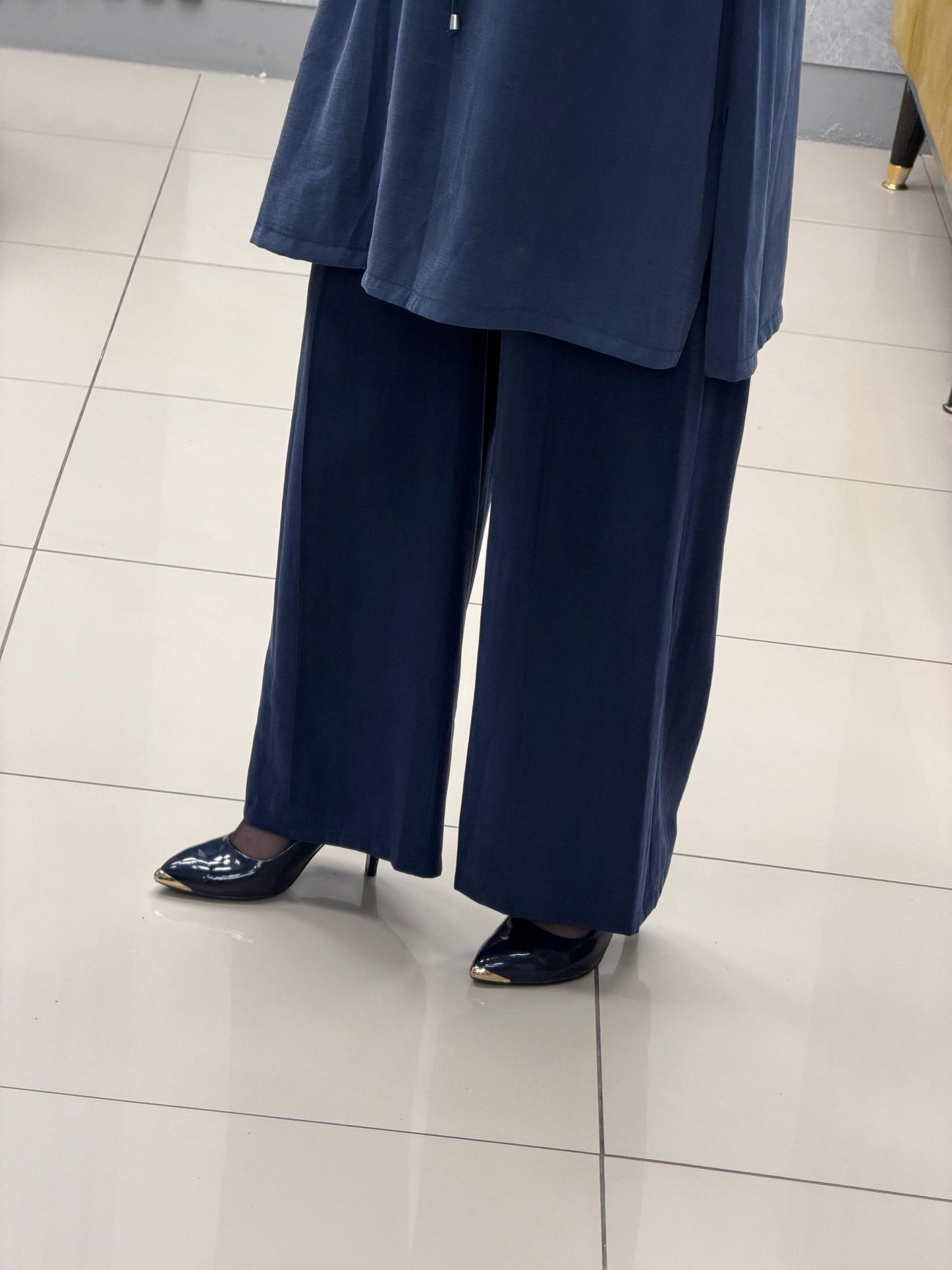 Noşhe İpek kupra bol paça pantolon beli lastikli Kod:4649