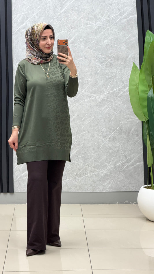 Tuğra Leopar Desenli Merserize Tunik / Ürün Kodu: 064