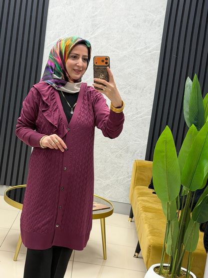 Tuğra Fırfırlı V yaka düğmeli spor ceket PLC12