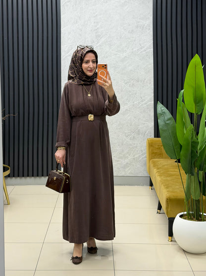 Noşhe 4675 
Göğüse drapeli kemerli kupra elbise