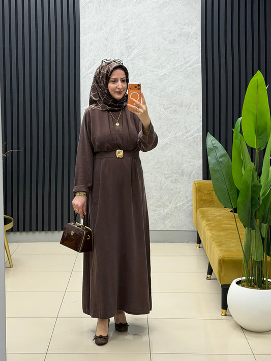 Noşhe 4675 
Göğüse drapeli kemerli kupra elbise