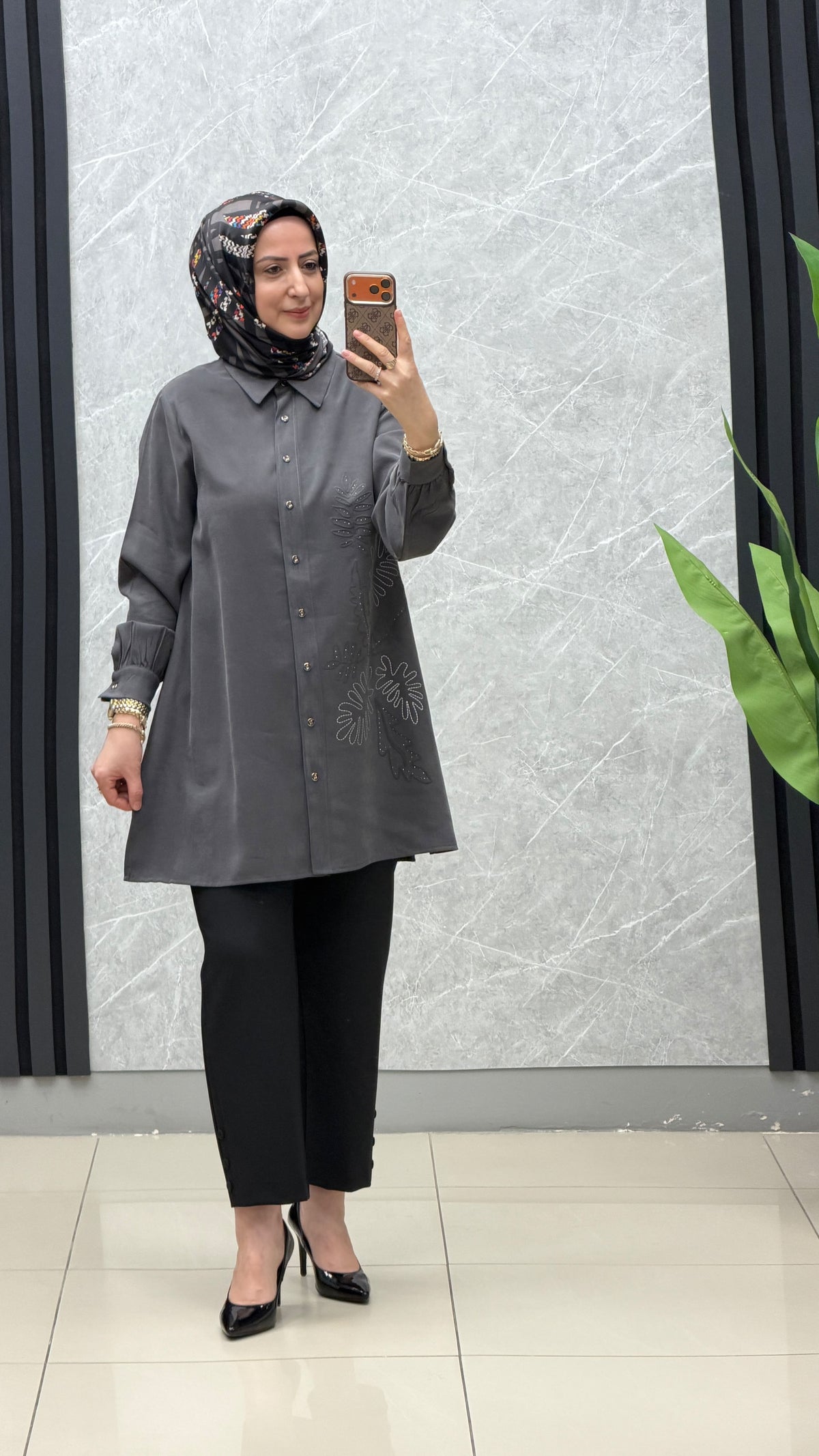 Kado Yaprak Desenli Gömlek - Tunik / Ürün Kodu : 268358