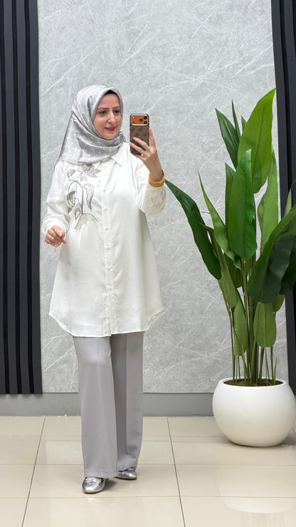 Ayşe Akay işlemeli detaylı gömlek:5106
