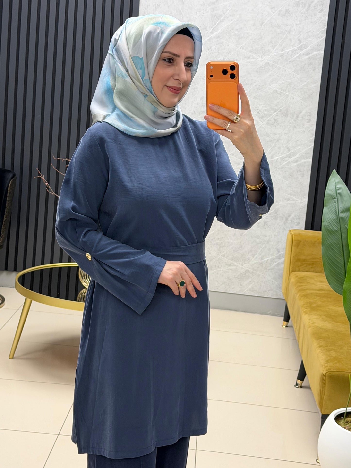 Noshe Kuşaklı ipek kupra tunik 4655