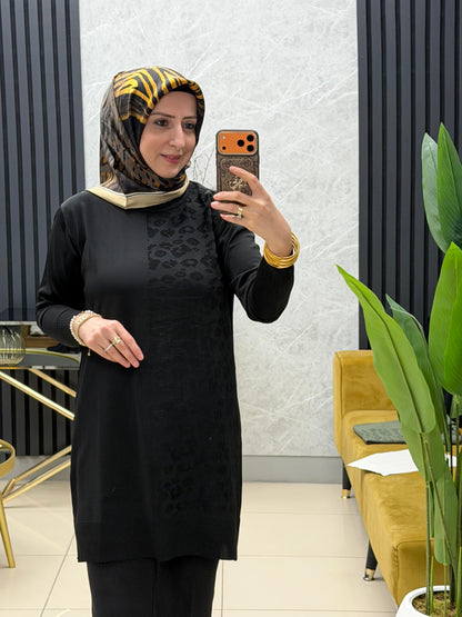 Tuğra tek taraflı leopar tunik