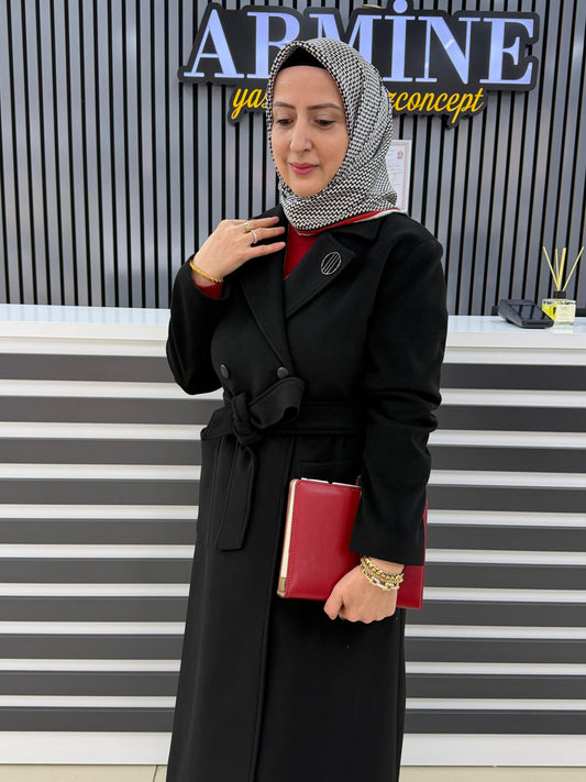 Armine Trend Kuşaklı Kaşe Manto 25KT737
