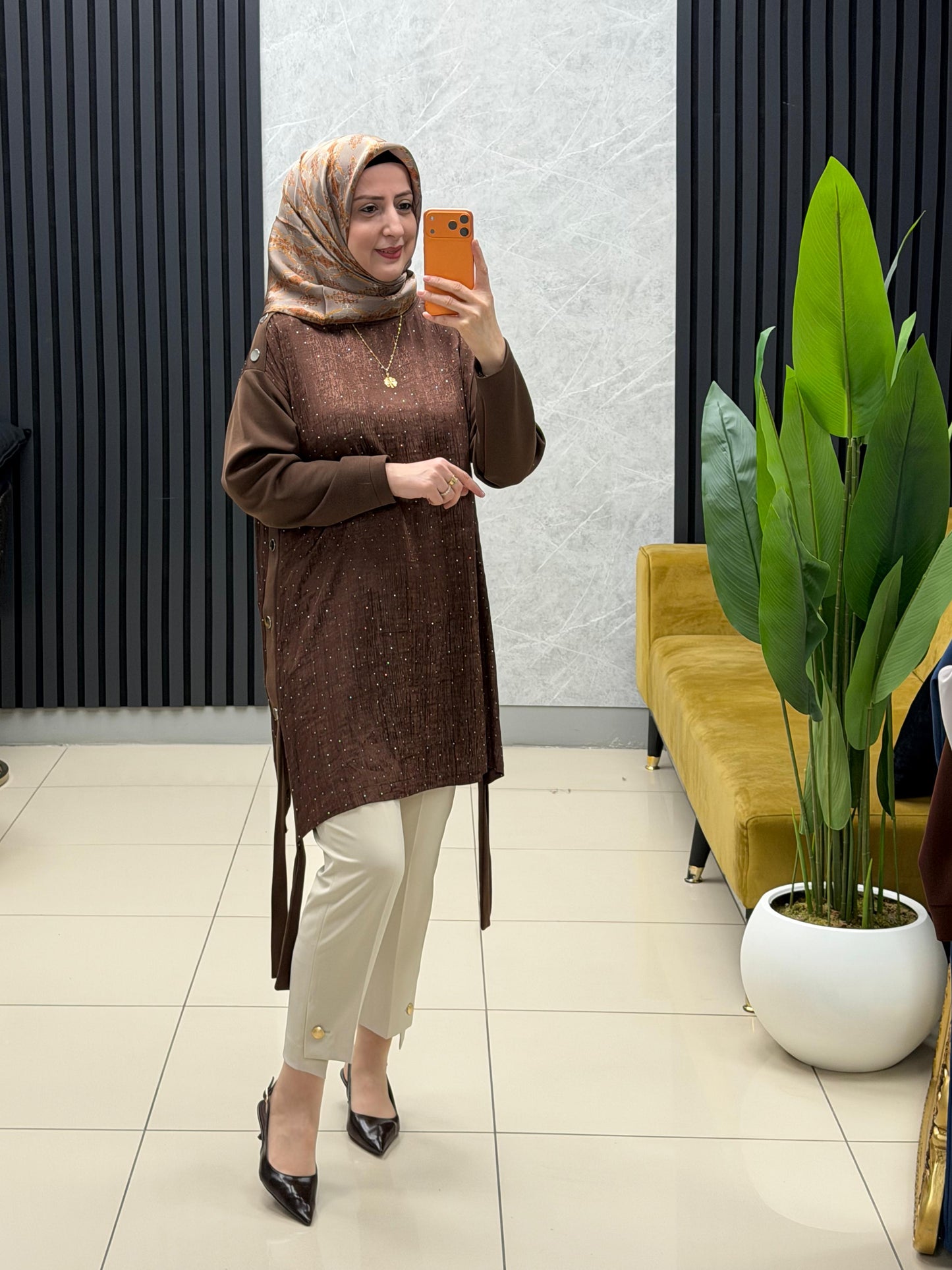 Miss esse serpme taşlı jakarlı tunik Kod: 3284