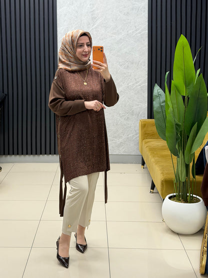 Miss esse serpme taşlı jakarlı tunik Kod: 3284