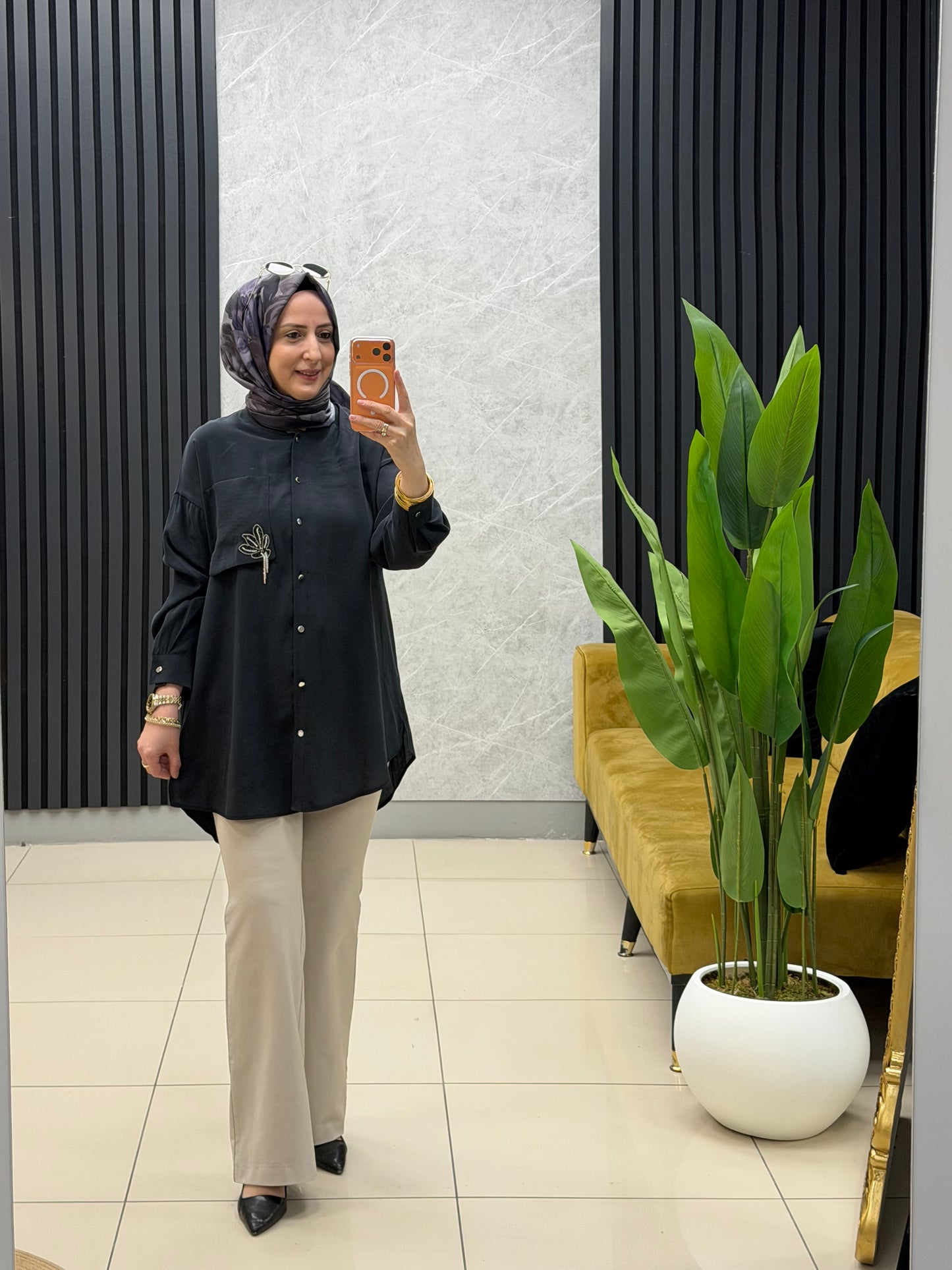 Puane cep detaylı boncuk işlemeli/gömlek tunik 
Kod:10763