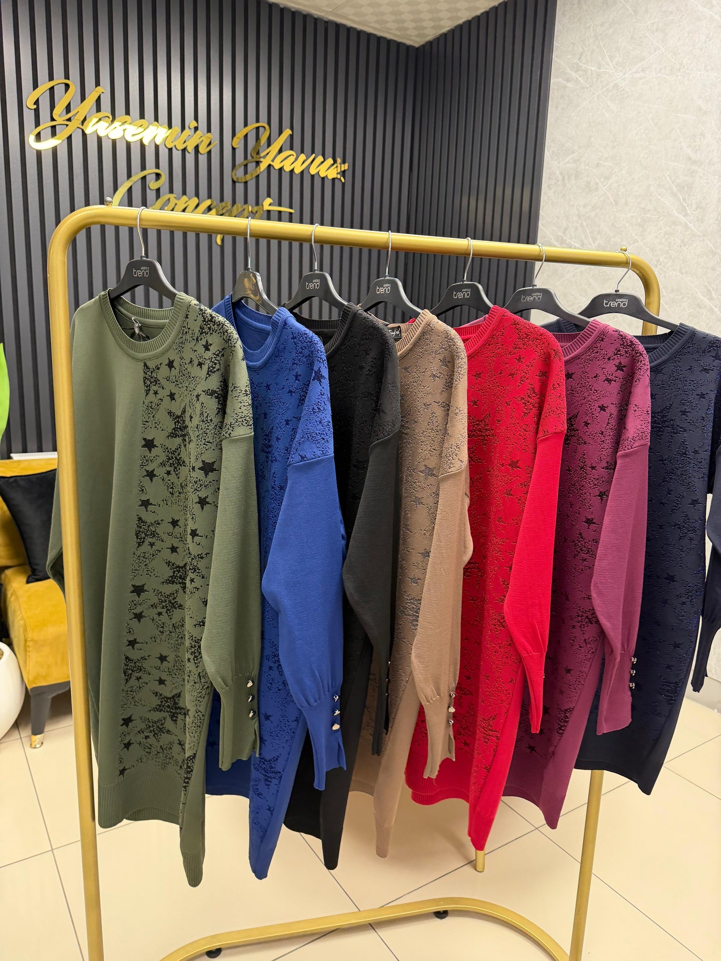 Soguk iplik merserize yıldızlı tunik