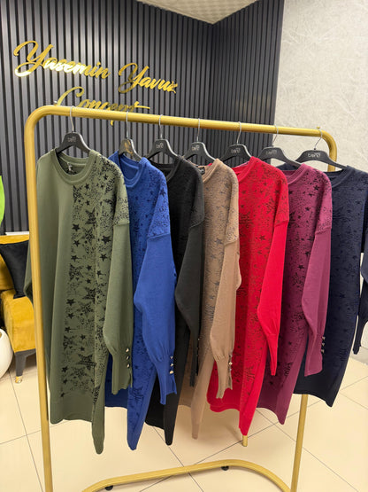 Soguk iplik merserize yıldızlı tunik