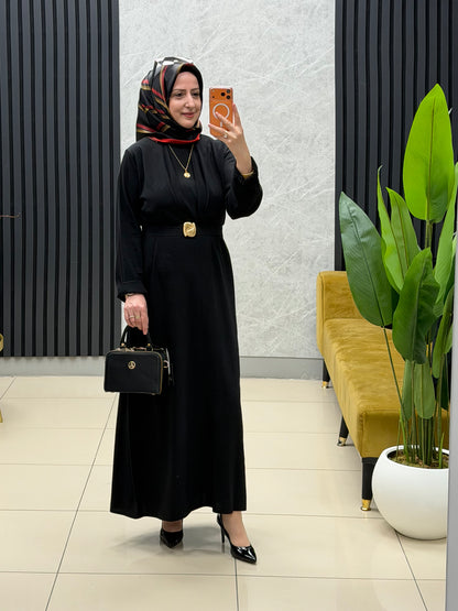 Noşhe 4675 
Göğüse drapeli kemerli kupra elbise