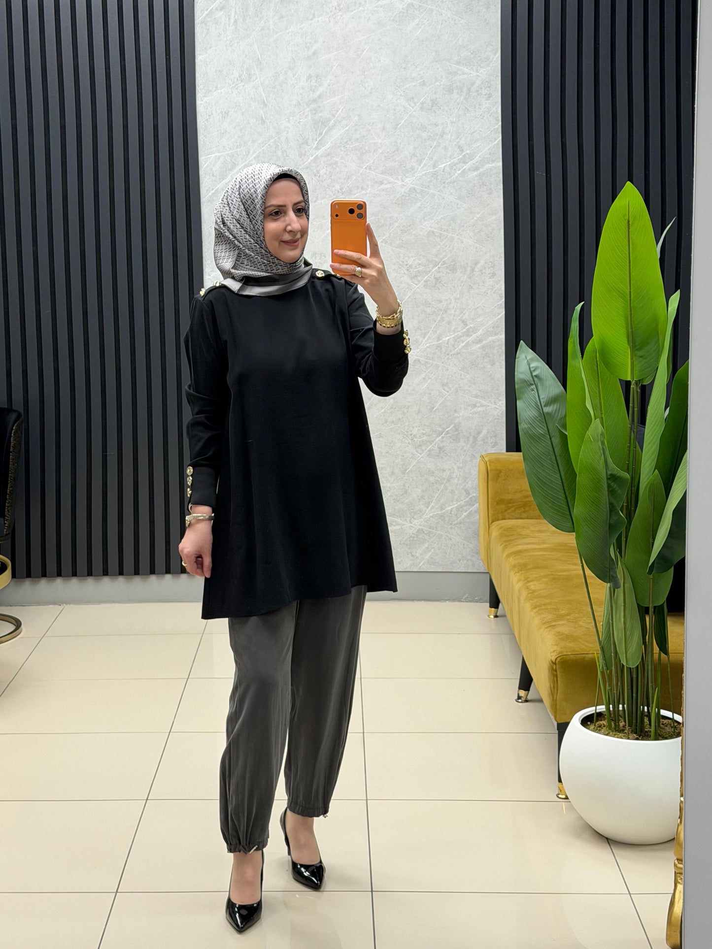 Noshe paçası lastikli ipek kupra pantolon 4640