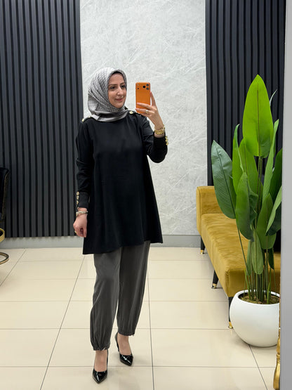 Noshe paçası lastikli ipek kupra pantolon 4640