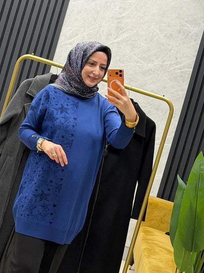 Soguk iplik merserize yıldızlı tunik