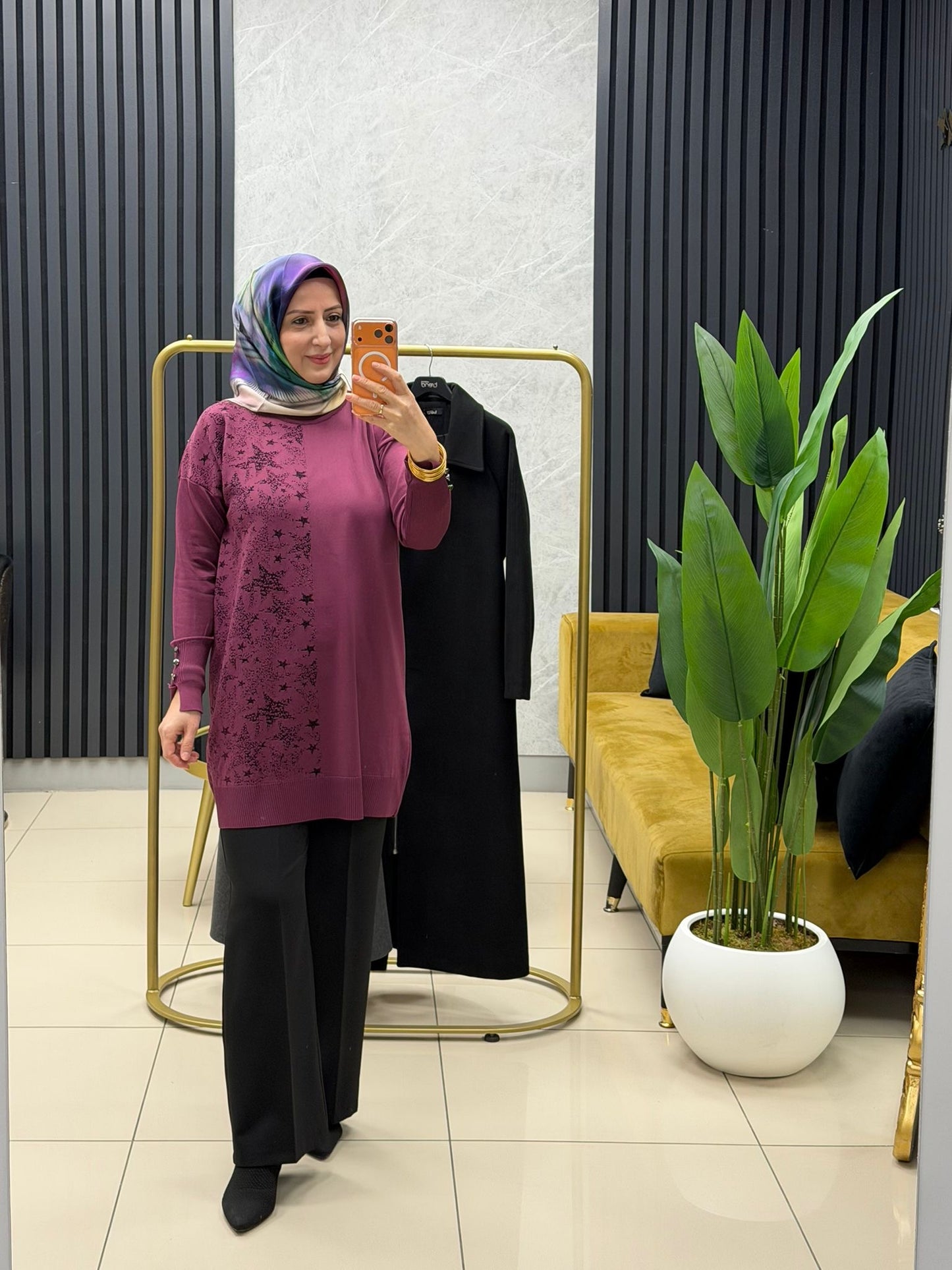 Soguk iplik merserize yıldızlı tunik