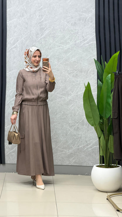 Armine Trend zımba detay mini ceketli takım kod:26YT6166