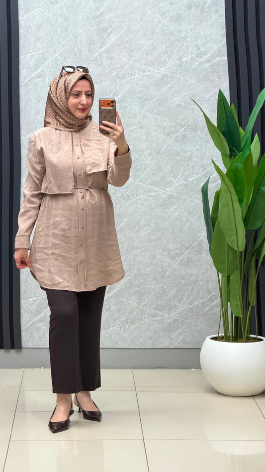 Armine Trend Aller Detaylı Zincir Çiçek Desenli Tunik Gömlek kod: 26yt407