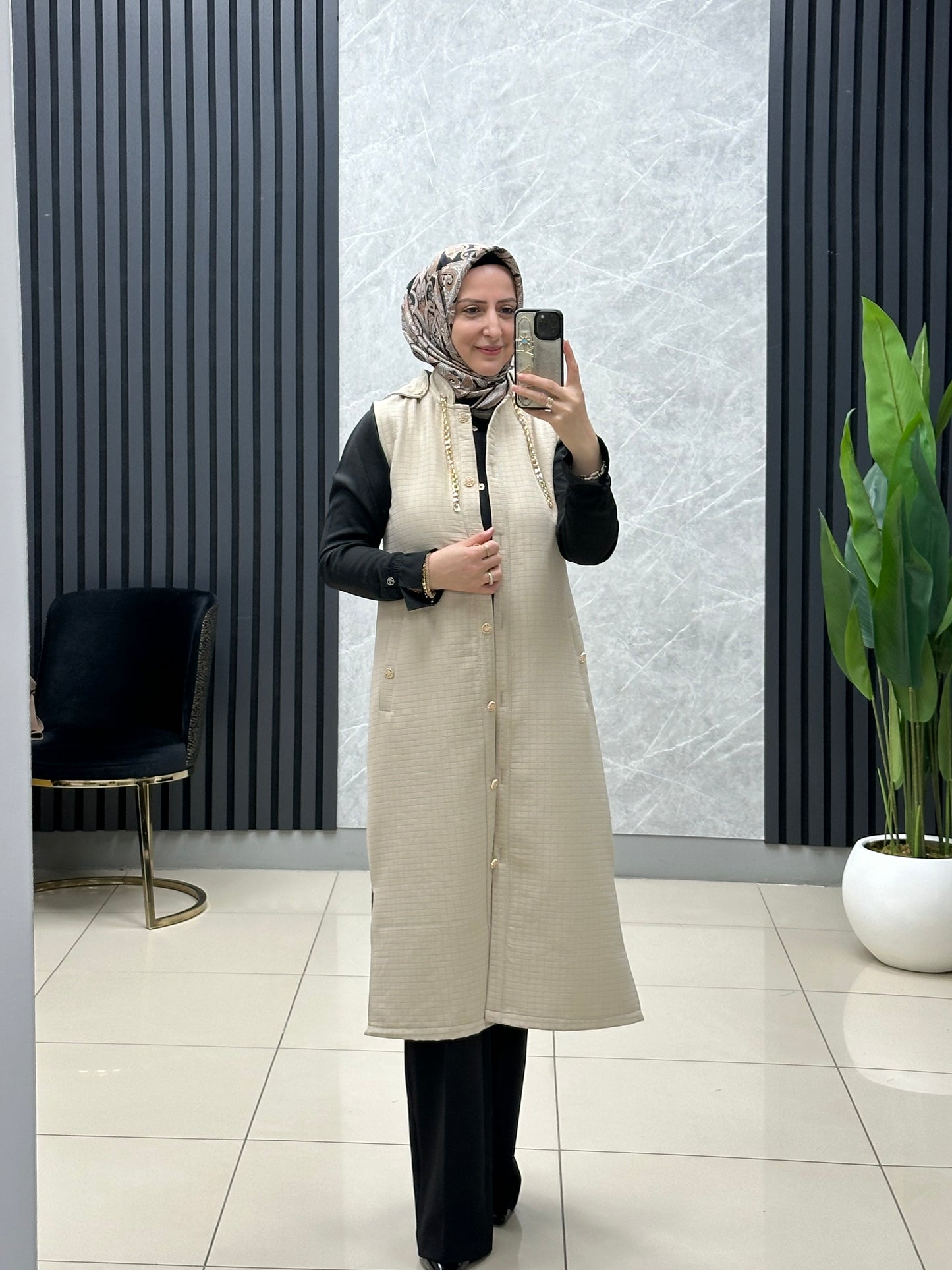 Kapitone uzun boy yelek