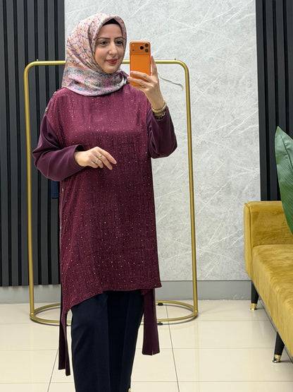 Miss esse serpme taşlı jakarlı tunik Kod: 3284