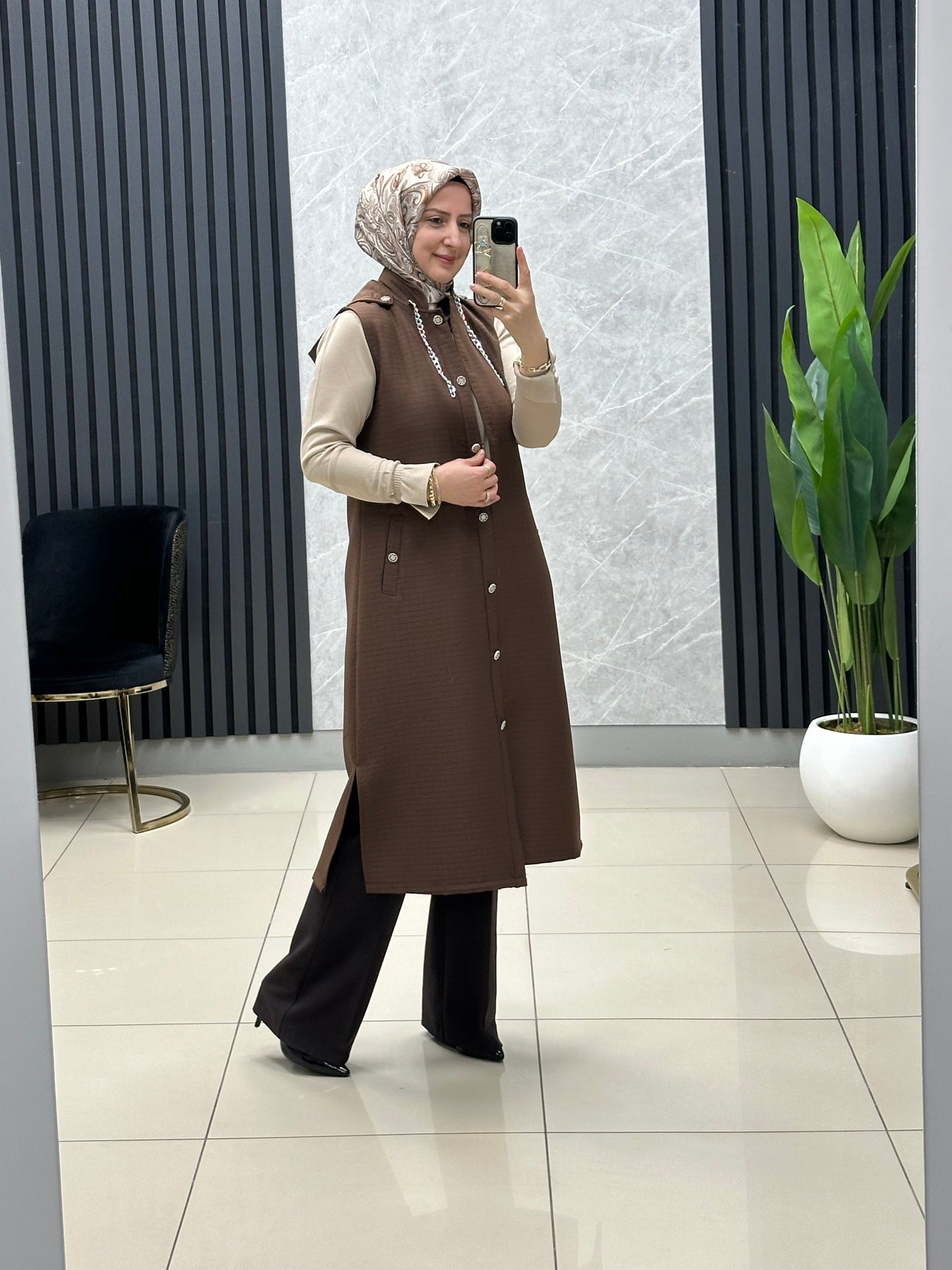 Kapitone uzun boy yelek