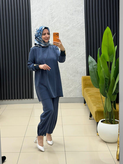 Noshe paçası lastikli ipek kupra pantolon 4640