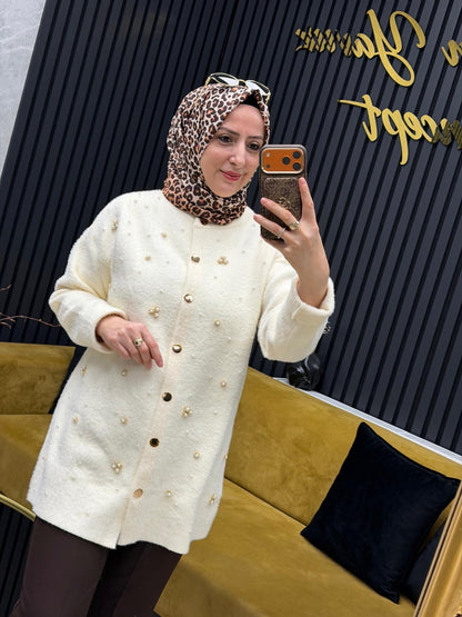 Angora taşlı ceket