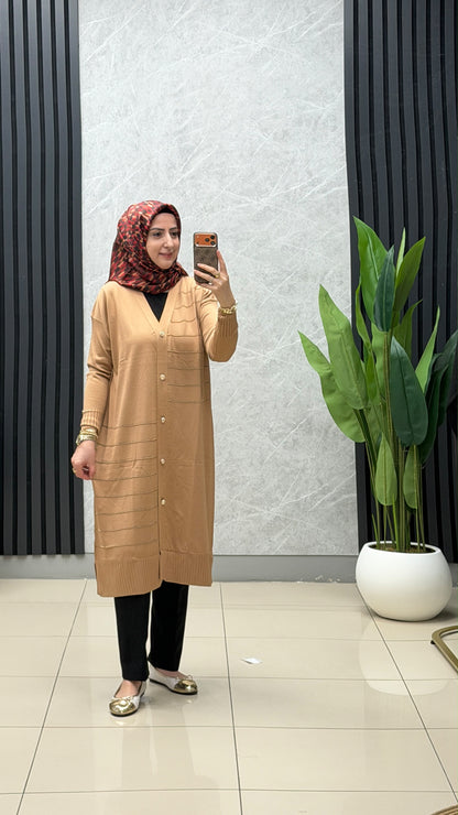 Armine Trend Çizgi Detaylı V Yaka Hırka / Ürün Kodu : 26KTD501