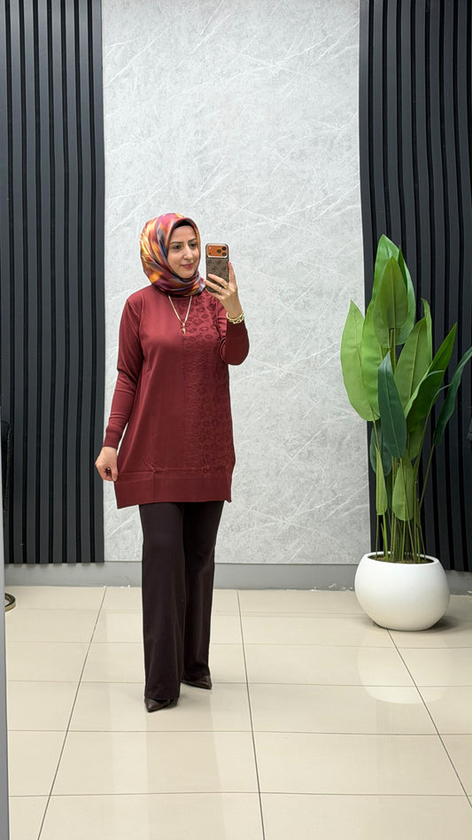 Tuğra Leopar Desenli Merserize Tunik / Ürün Kodu: 064