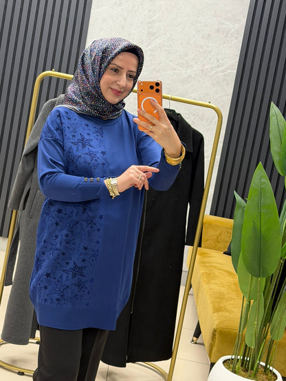 Soguk iplik merserize yıldızlı tunik