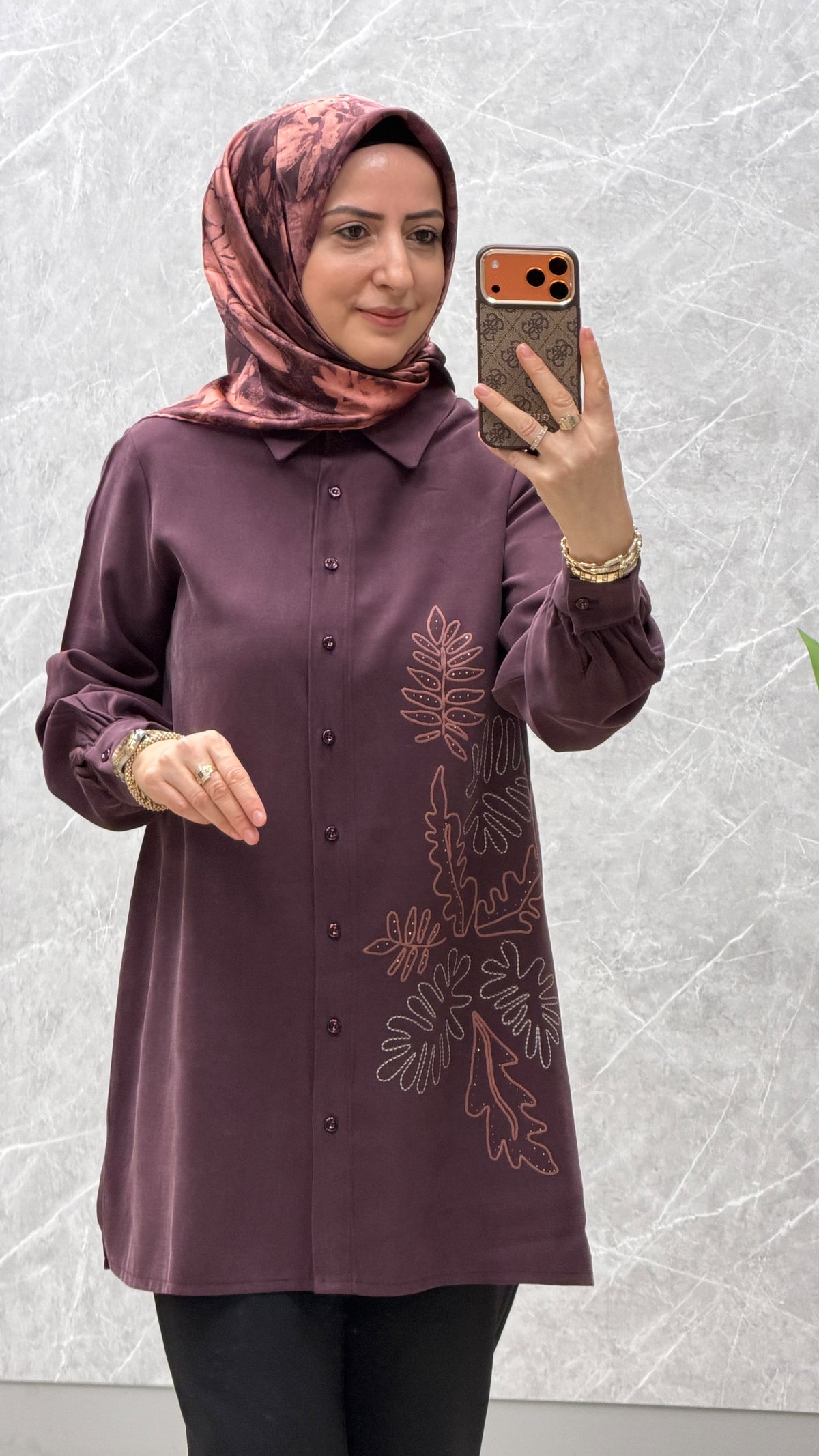 Kado Yaprak Desenli Gömlek - Tunik / Ürün Kodu : 268358
