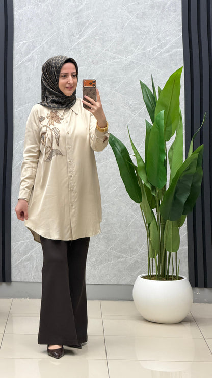 Ayşe Akay işlemeli detaylı gömlek:5106