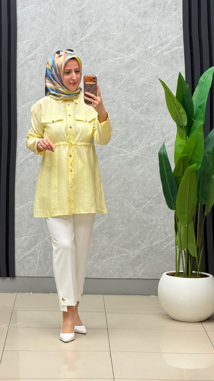 Eylül Çift Cep Kapaklı Beli Tünelli Tesla Tunik 🌸Ürün Kodu: 2098