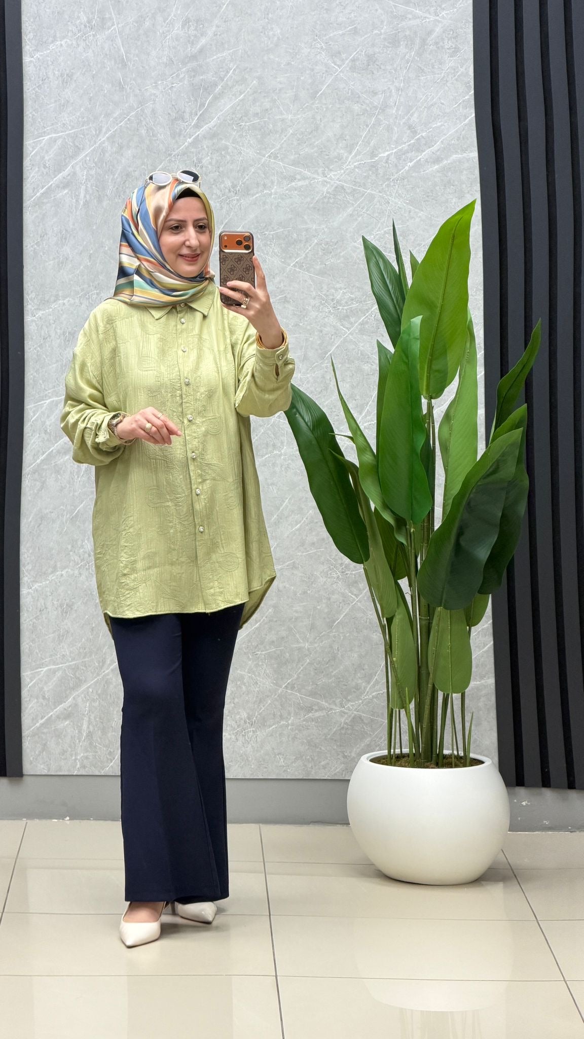 Kado kendinden desenli oversize gömlek kod:263416