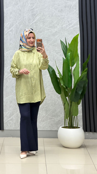 Kado kendinden desenli oversize gömlek kod:263416