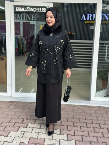Angora bronşlu taşlı Çeket