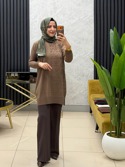 Tuğra tek taraflı leopar tunik