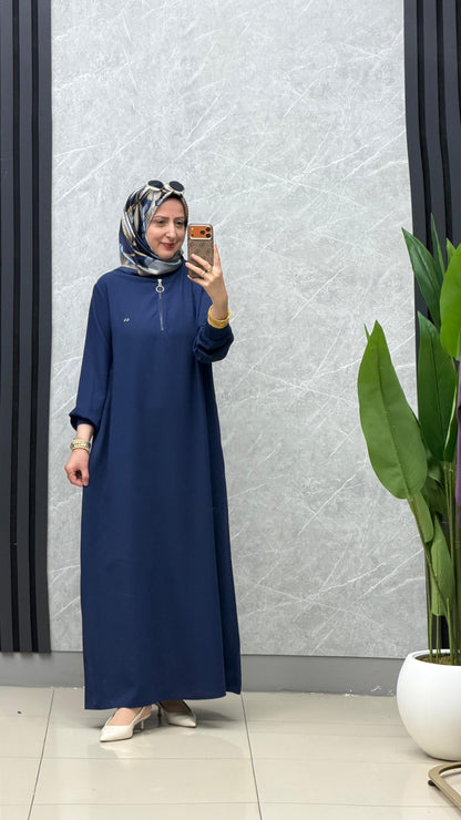 Kado Önü yarım fermuarlı ribanalı cepli elbise kod: 251292