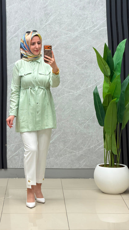 Eylül Çift Cep Kapaklı Beli Tünelli Tesla Tunik 🌸Ürün Kodu: 2098