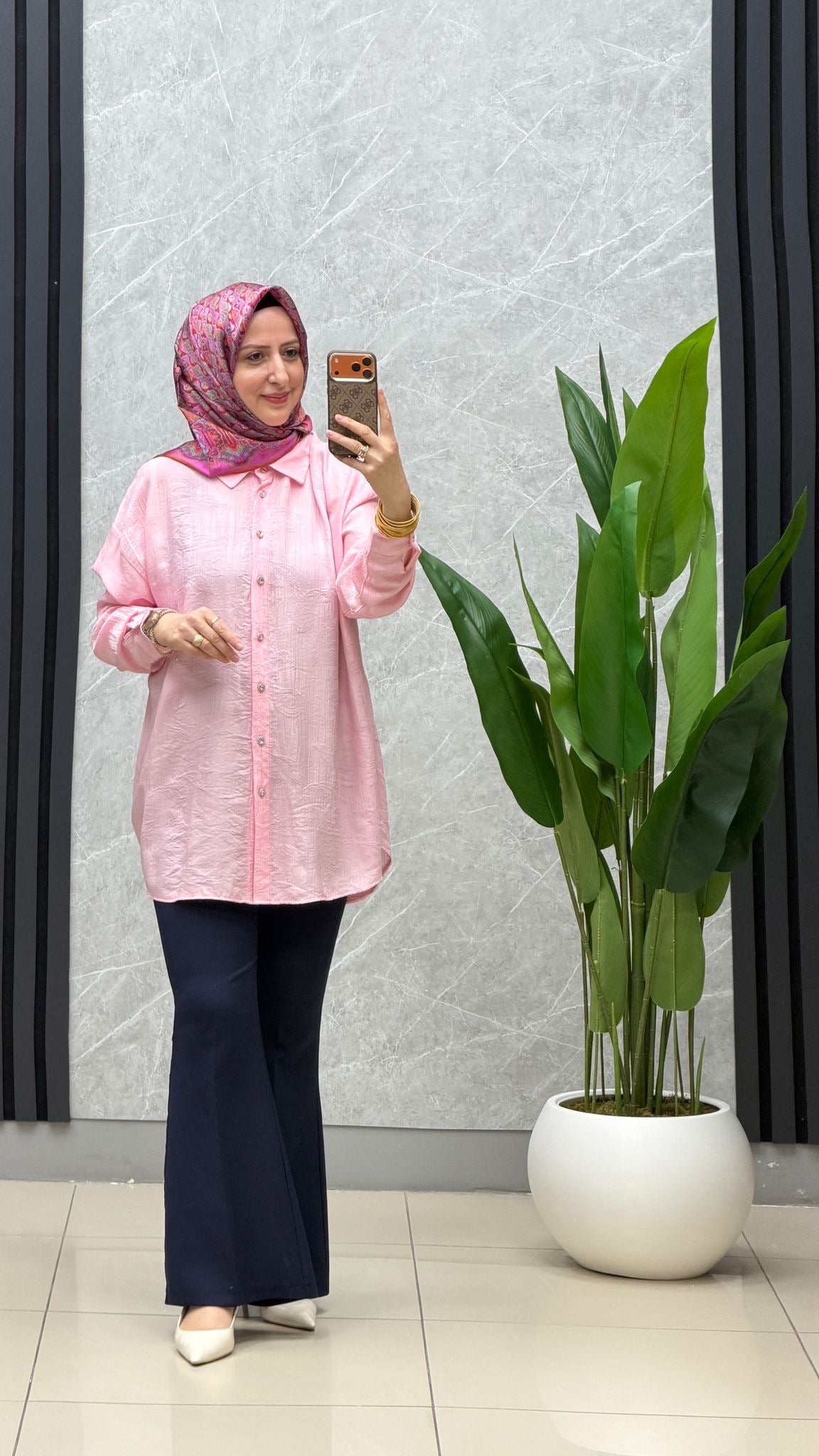 Kado kendinden desenli oversize gömlek kod:263416
