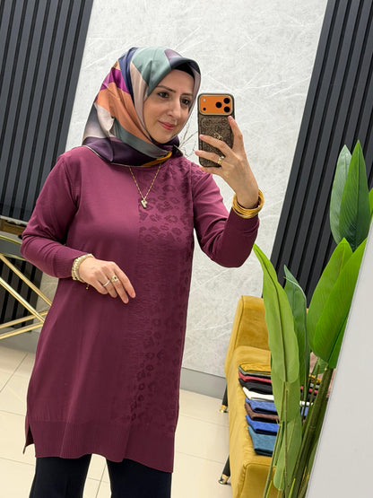 Tuğra tek taraflı leopar tunik