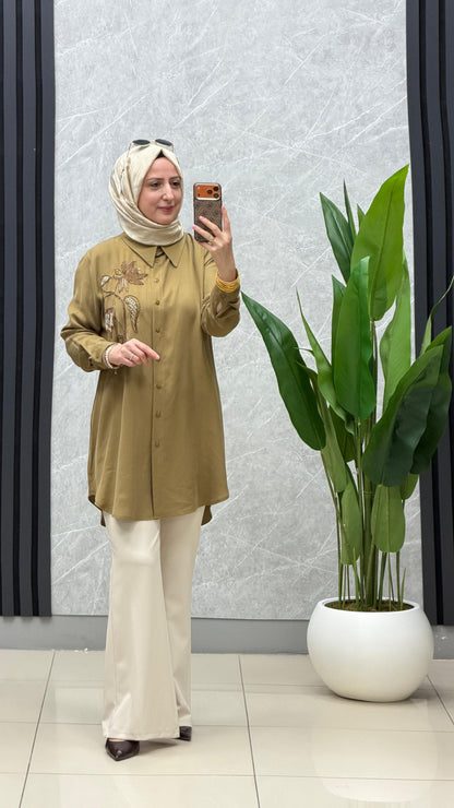 Ayşe Akay işlemeli detaylı gömlek:5106