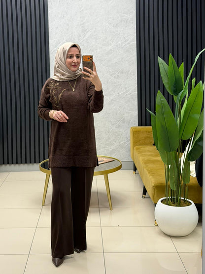 Göğsü cicek işlemeli angora kazak 140562