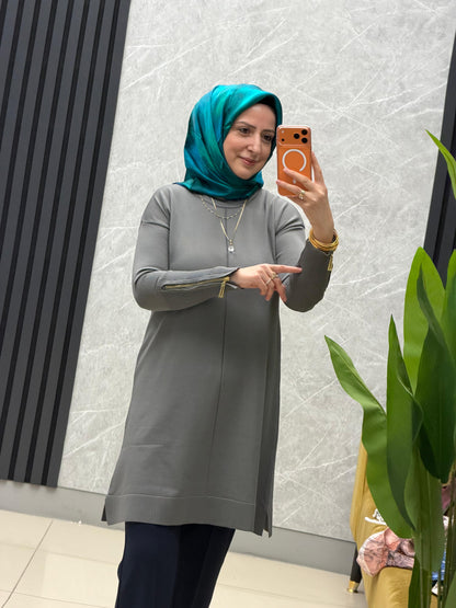 Tuğra Soğuk iplik merserize fermuarlı tunik