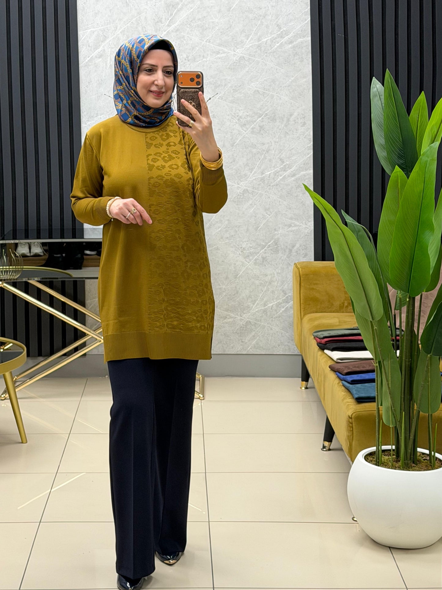 Tuğra tek taraflı leopar tunik