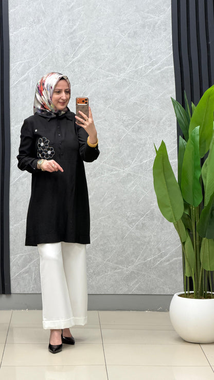 Armine Trend gofre kumaş cepli çiçek işlemeli tunik kod:26YT464